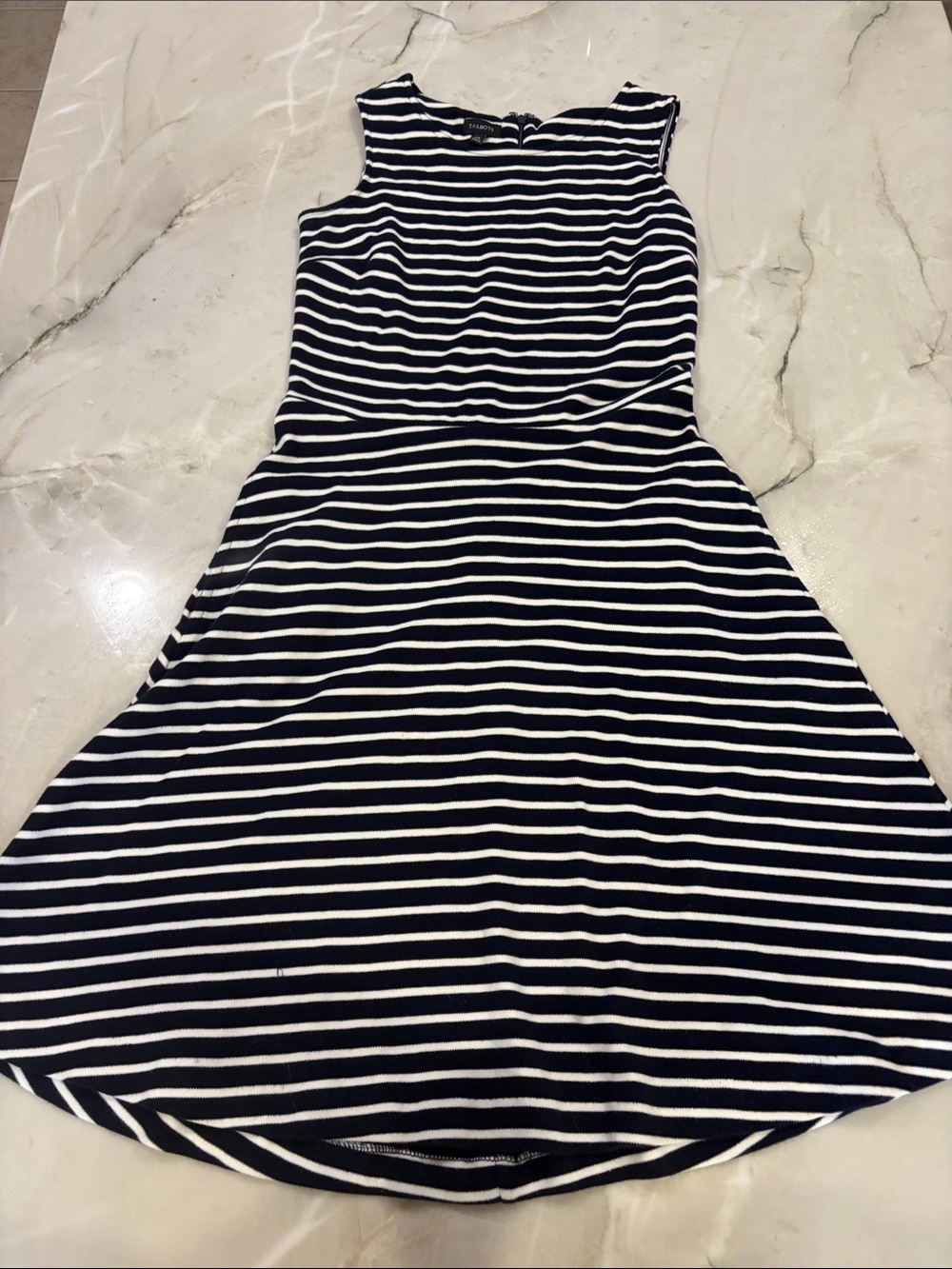 Talbots Navy and White Striped Sleeveless A-Line Dress